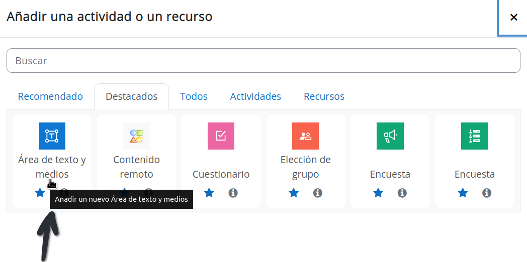 Recurso "Área de texto y Medios".