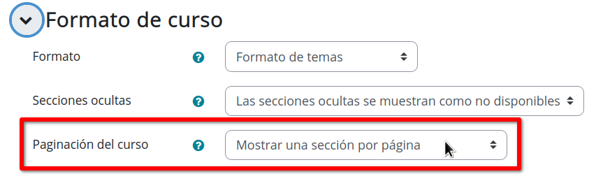 Vista del formato de curso: paginación.