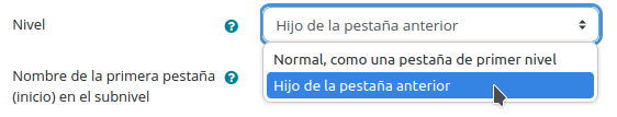 Nivel->Hijo de la pestaña anterior