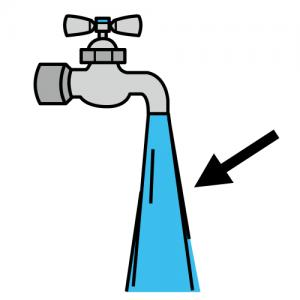 Pictograma de ARASAAC en el que se visualiza un grifo abierto del que corre agua.