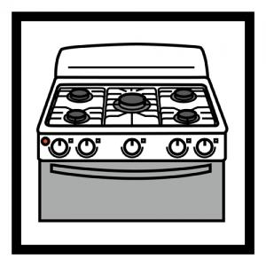 Pictograma de ARASAAC en el que se representa una cocina de fuegos de gas natural. 