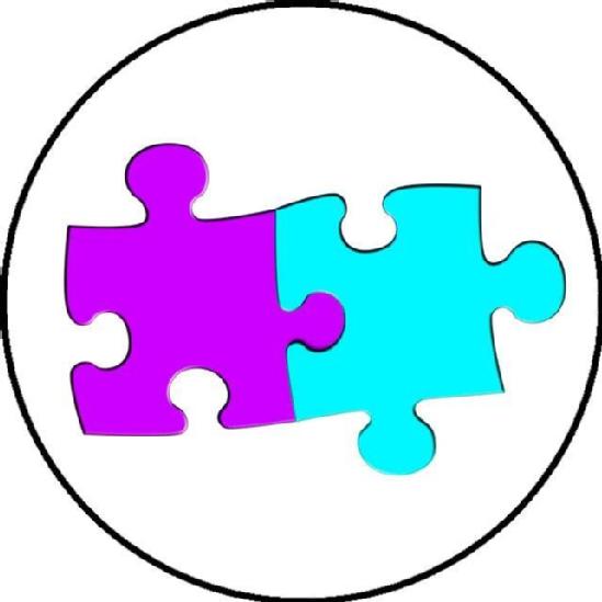 Logo de TEAtreves, formado por dos piezas de puzzle morada y azul. Autor del logo: TEAtreves. Licencia CC (BY- NC - SA)