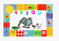 En la imagen aparecen las vocales y dibujos infantiles de animales que empiezan por vocal, elefante, iguana, araña y oveja