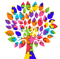 Imagen de un árbol formado por piezas de puzzle.