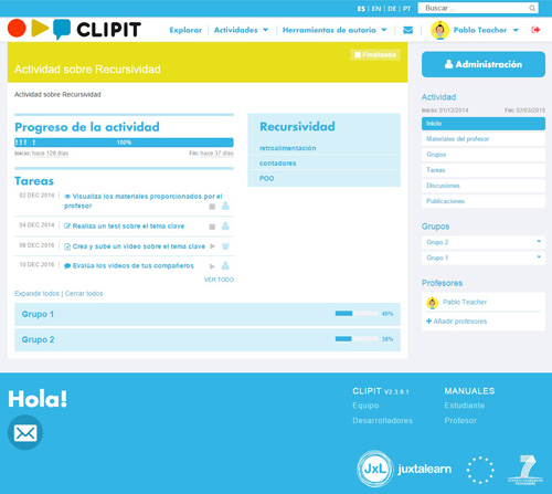 Captura de pantalla de la plataforma educativa basada en vídeos ClipI