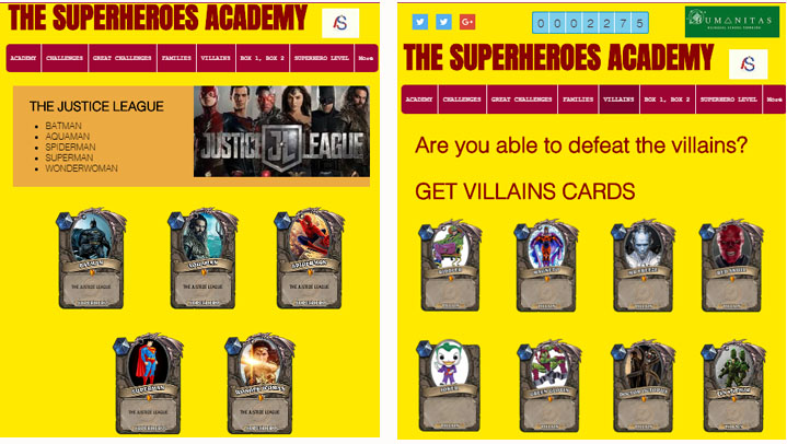 Tarjetas de las familias de superhéroes: la Liga de la Justicia y Tarjetas de villanos