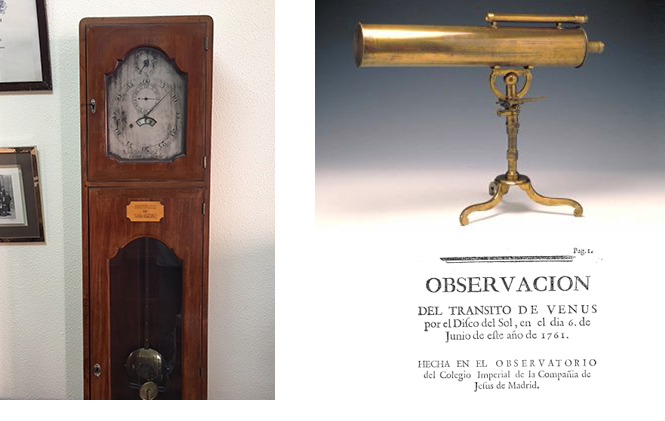 Instrumentos pertenecientes al observatorio astronómico del Colegio Imperial yPortada del libro de la observación del tránsito de Venus de 1761