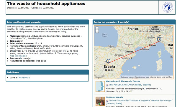 Ficha del proyecto "The waste of household appliances" en eTwinning